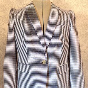 J.Crew Seersucker Blazer | Blue & White Pinstripe | Cotton Summer Jacket | Sz 4